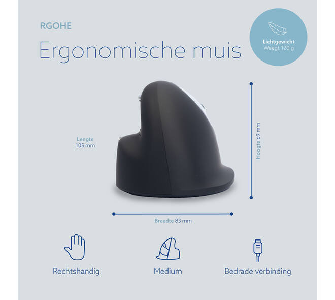 Muis R-Go Ergonomisch HE Break Draad Rechts M