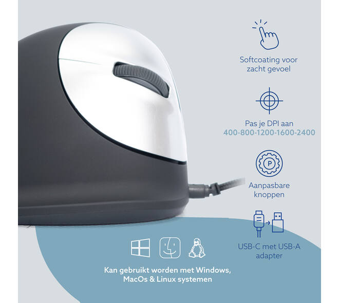 Muis R-Go Ergonomisch HE Break Draad Rechts L