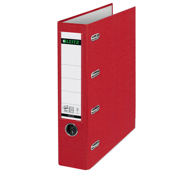 Giro-bank ordner Leitz A4 met dubbele mechaniek 80mm PP rood