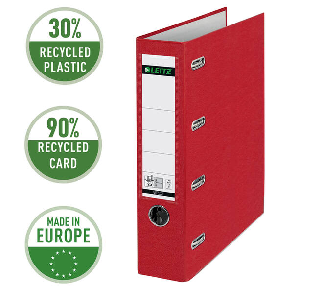Giro-bank ordner Leitz A4 met dubbele mechaniek 80mm PP rood