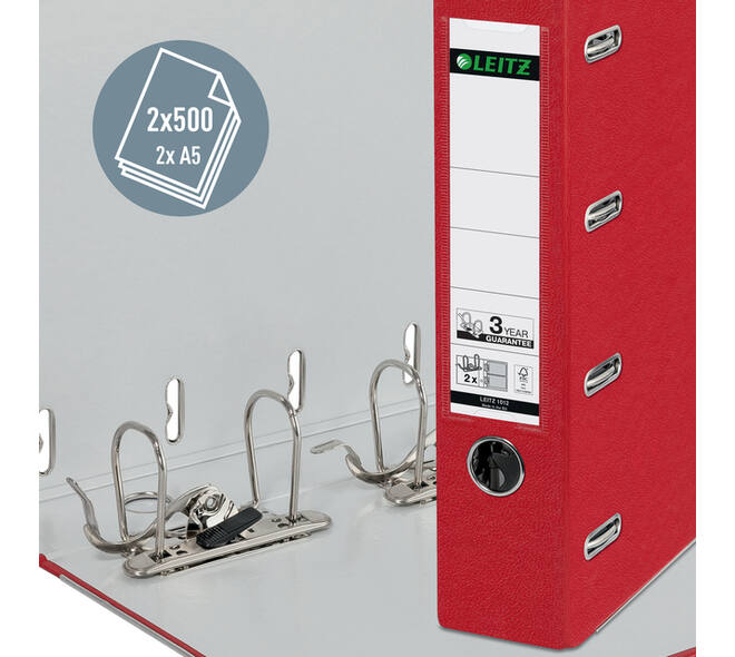 Giro-bank ordner Leitz A4 met dubbele mechaniek 80mm PP rood
