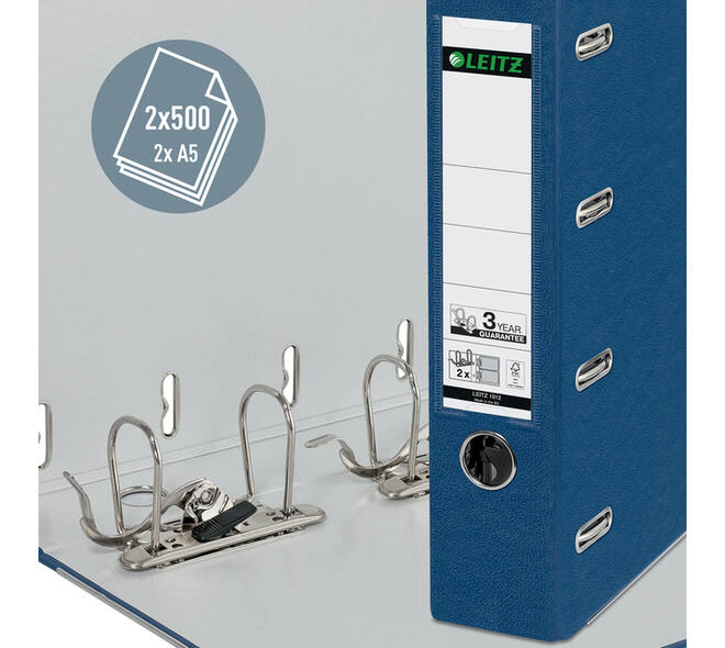 Giro-bank ordner Leitz A4 met dubbele mechaniek 80mm PP blauw