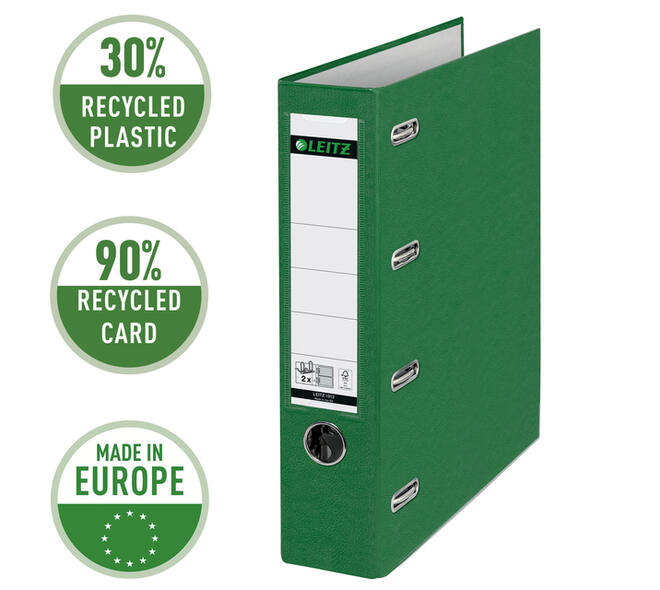 Giro-/bank ordner Leitz A4 met dubbele mechaniek 80mm PP groen