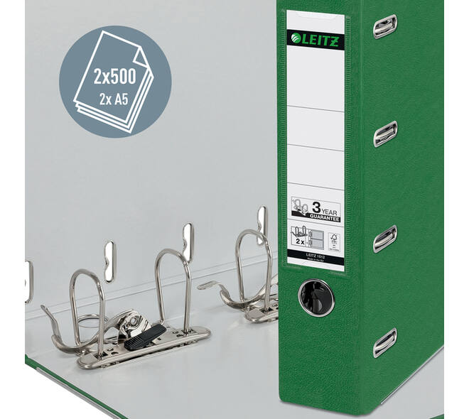 Giro-/bank ordner Leitz A4 met dubbele mechaniek 80mm PP groen