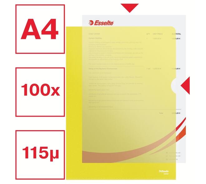 Insteekmap L-model Esselte standaard A4 0.11mm PP geel 100 stuks