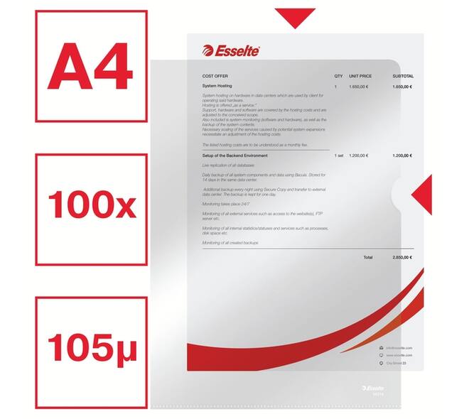 Insteekmap L-model Esselte standaard copy safe 0.11mm PP A4 glashelder 100 stuks