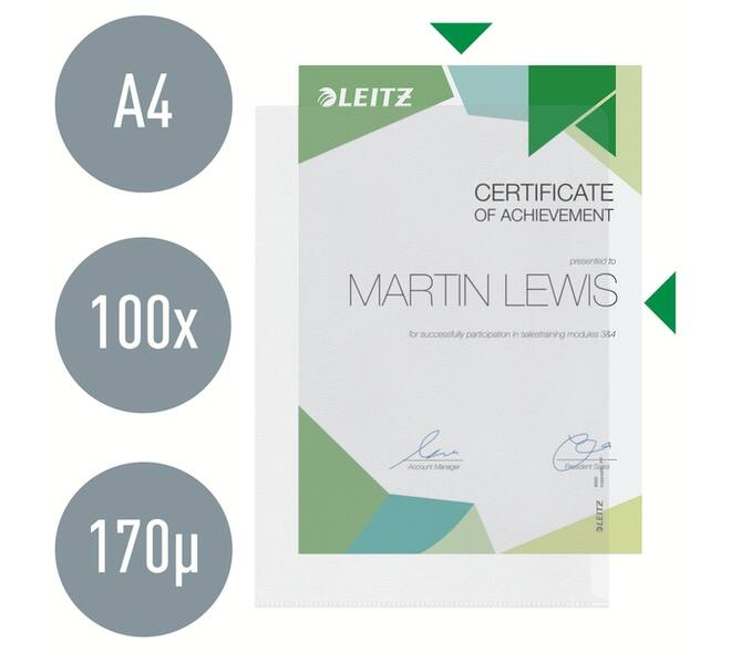 Insteekmap L-model Leitz Premium copy safe 0.17mm PP A4 transparant 100 stuks