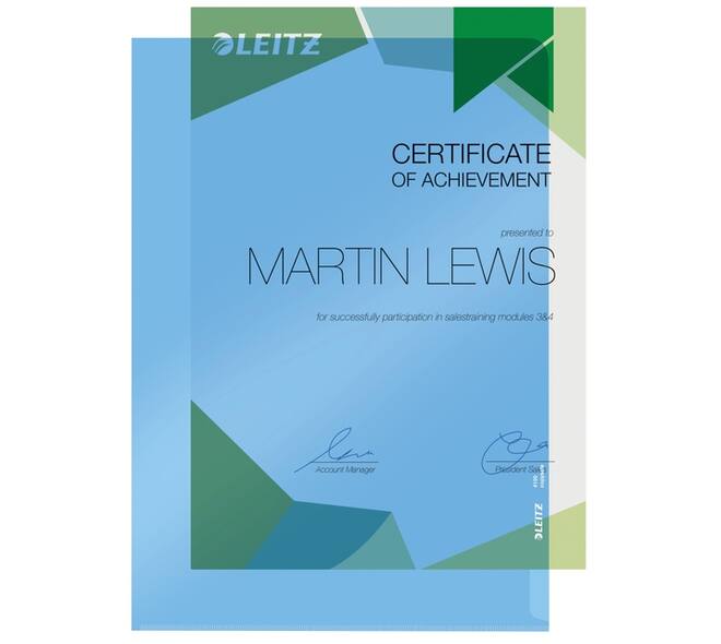 Insteekmap L-model Leitz Premium lasnaad copy safe 0.15mm PVC A4 blauw 100 stuks