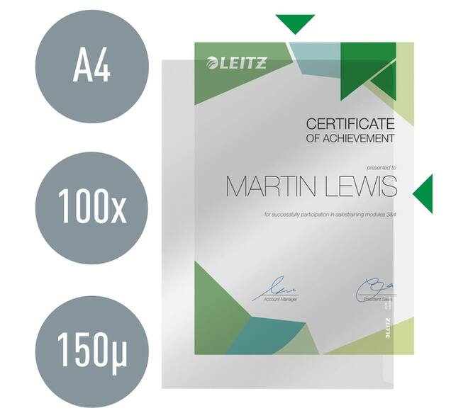 Insteekmap L-model Leitz Premium copy safe 0.15mm PVC A4 glashelder 100 stuks