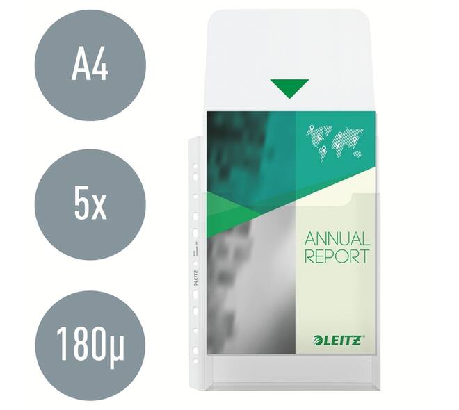 Harmonica showtas Leitz Premium met bovenklep copy safe PP A4  glashelder 5 stuks
