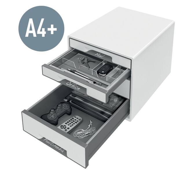 Ladenblok Leitz WOW CUBE A4 maxi 4 laden wit/grijs