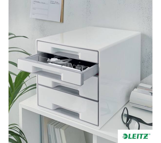 Ladenblok Leitz WOW CUBE A4 maxi 4 laden wit/grijs