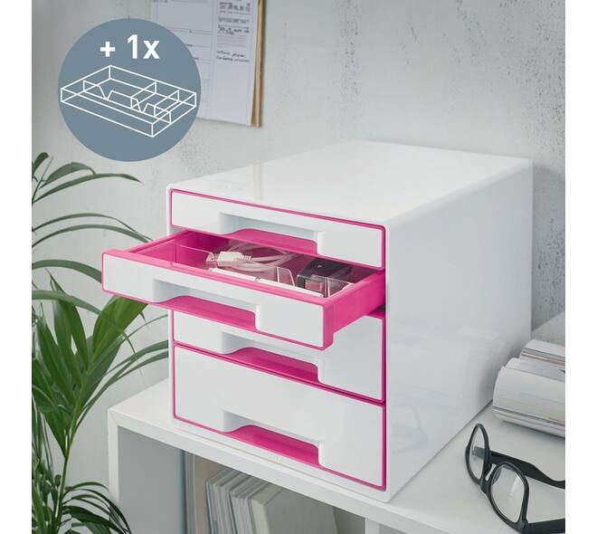 Ladenblok Leitz WOW 4 laden wit/roze