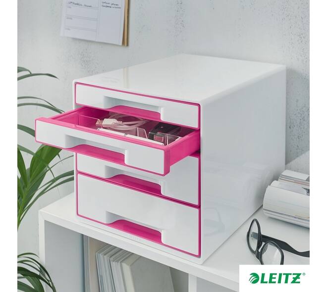 Ladenblok Leitz WOW 4 laden wit/roze