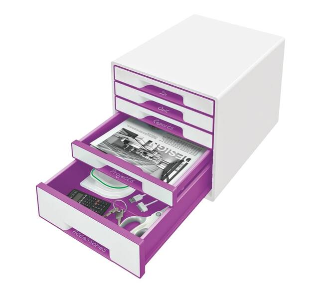 Ladenblok Leitz WoW 5 laden wit/paars