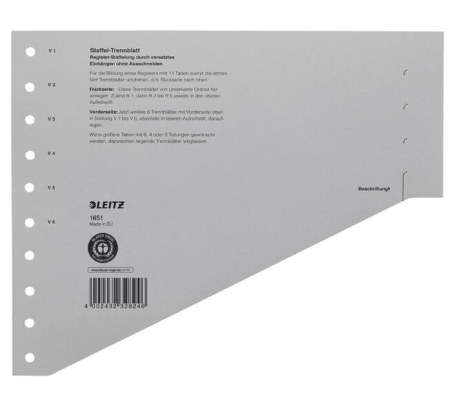 Scheidingsbladen Leitz A4 karton 200gr 11-gaats grijs 100 stuks