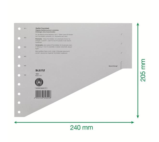 Scheidingsbladen Leitz A4 karton 200gr 11-gaats grijs 100 stuks