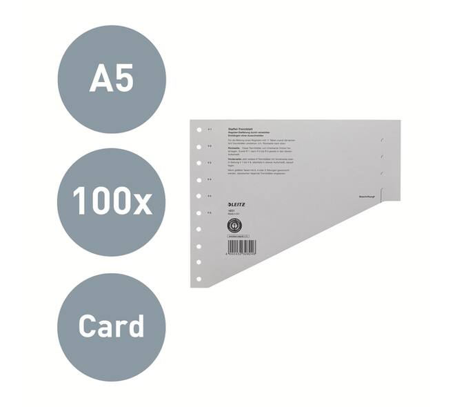 Scheidingsbladen Leitz A4 karton 200gr 11-gaats grijs 100 stuks
