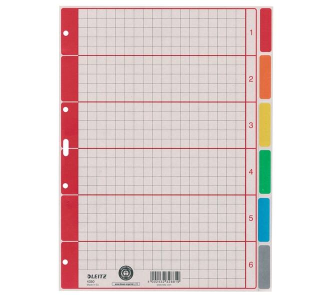 Tabbladen Leitz 4-gaats 4350 6-delig grijs karton