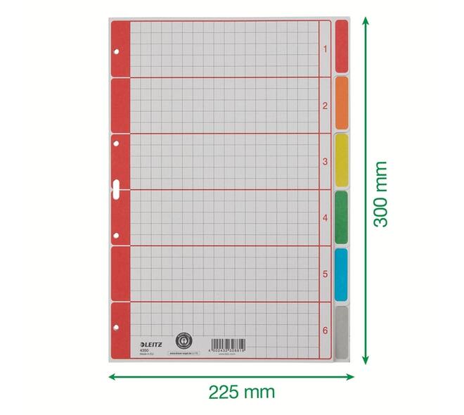 Tabbladen Leitz 4-gaats 4350 6-delig grijs karton