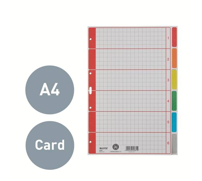 Tabbladen Leitz 4-gaats 4350 6-delig grijs karton