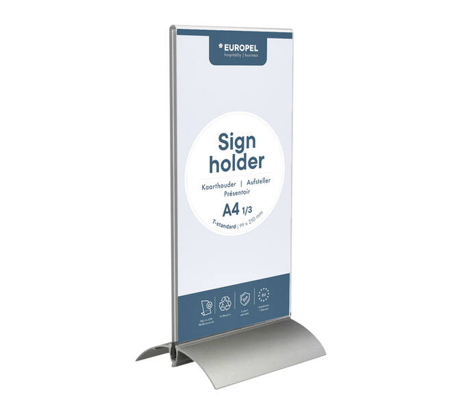 Kaarthouder Europel T-standaard 1/3 A4 staand acryl / aluminium