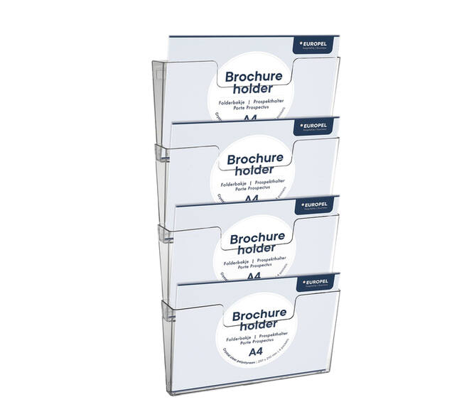 Folderhouder Europel 4x A4 wand liggend koppelbaar transparant
