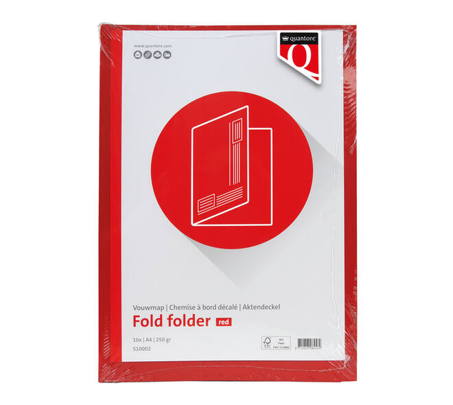 Vouwmap Quantore A4 ongelijke zijde 250gr rood