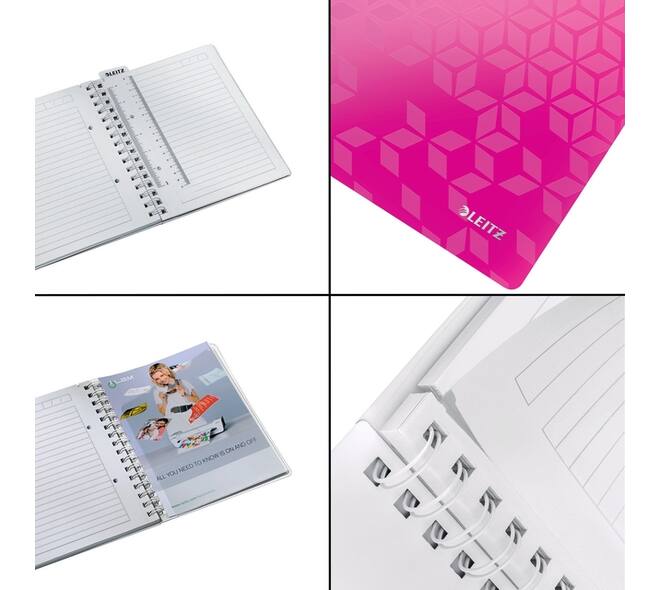 Notitieboek Leitz WOW A5 spiraal 160 pagina's lijn roze