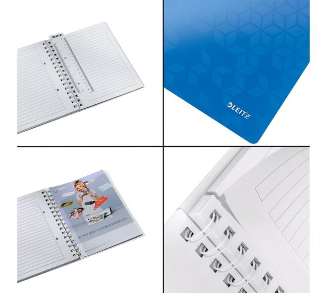 Notitieboek Leitz WOW A5 spiraal 160 pagina's lijn blauw