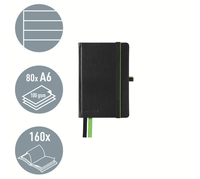 Notitieboek Leitz Complete A6 lijn 160 pagina's 100gr zwart