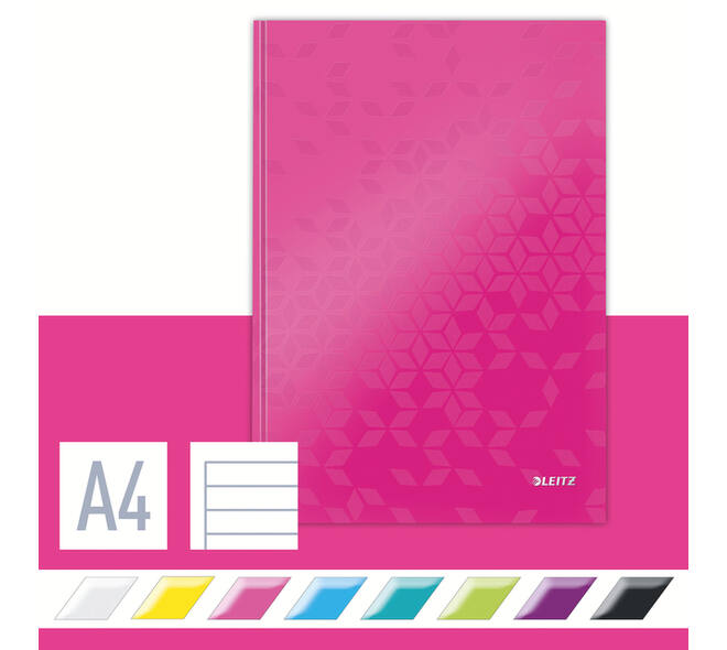 Notitieboek Leitz WOW A4 160 pagina's 90gr lijn roze