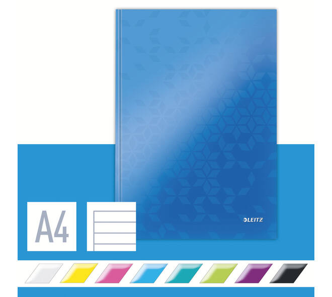 Notitieboek Leitz WOW A4 160blz 90gr lijn blauw