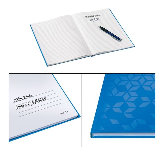 Notitieboek Leitz WOW A4 160blz 90gr lijn blauw