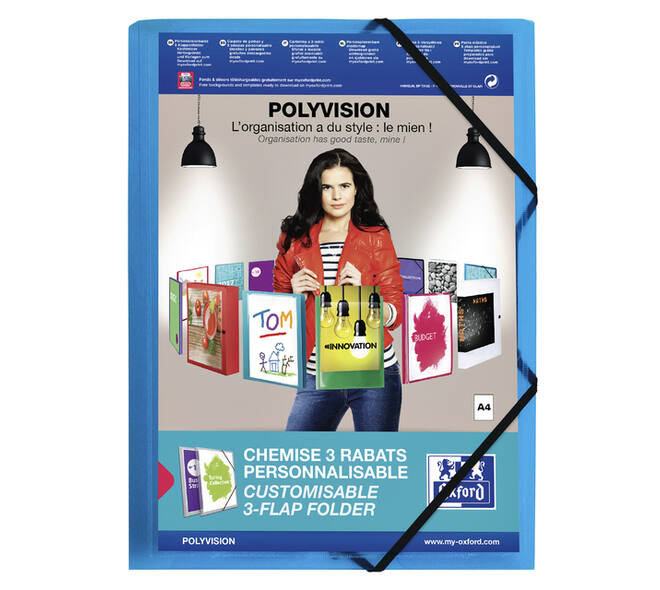 Elastomap Oxford Polyvision A4 met insteektas 3 kleppen PP blauw