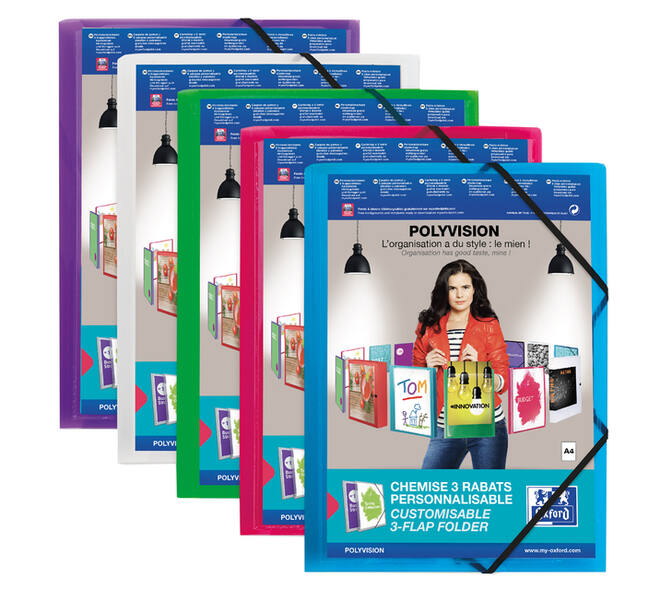 Elastomap Oxford Polyvision A4 met insteektas 3 kleppen PP assorti