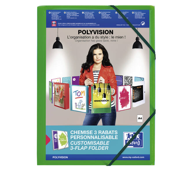 Elastomap Oxford Polyvision A4 met insteektas 3 kleppen PP groen