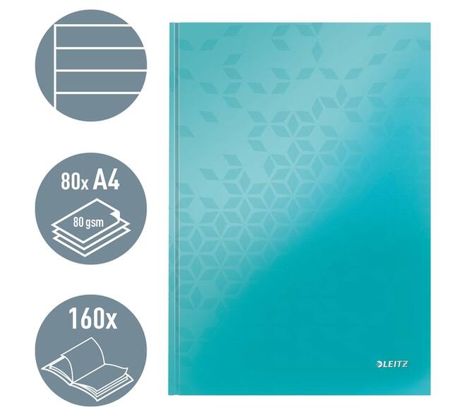 Notitieboek Leitz WOW A4 160 pagina's 90gr lijn ijsblauw