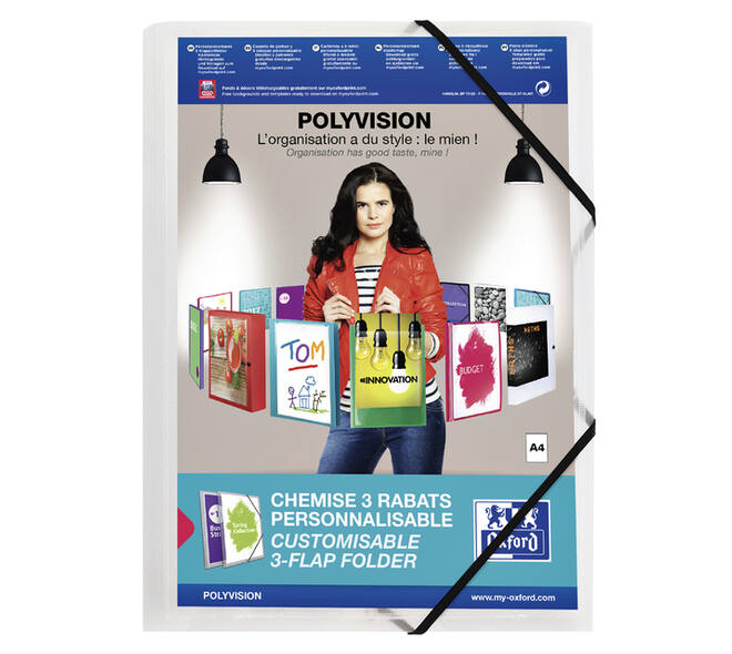 Elastomap Oxford Polyvision A4 met insteektas 3 kleppen PP transparant