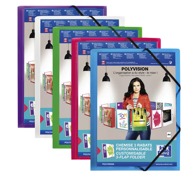 Elastomap Oxford Polyvision A4 met insteektas 3 kleppen PP transparant