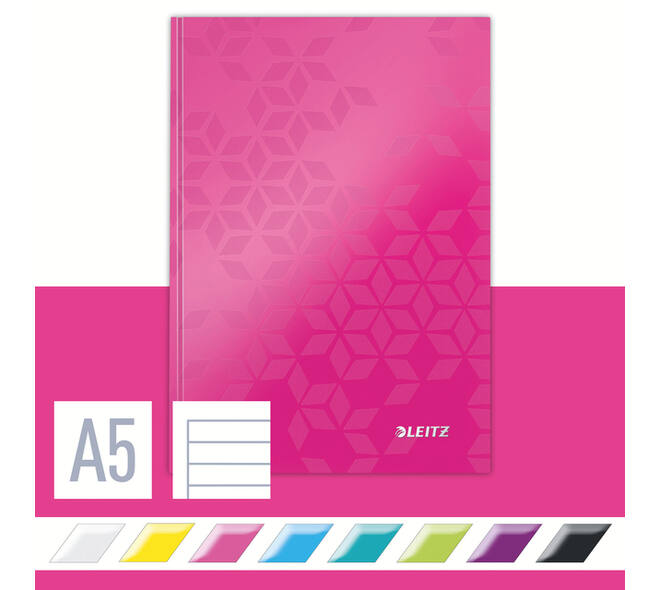 Notitieboek Leitz WOW A5 160blz 90gr lijn roze