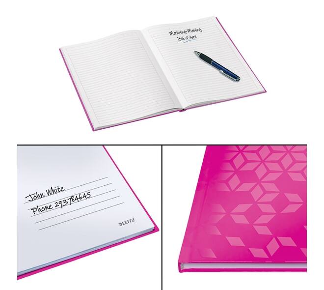 Notitieboek Leitz WOW A5 160blz 90gr lijn roze