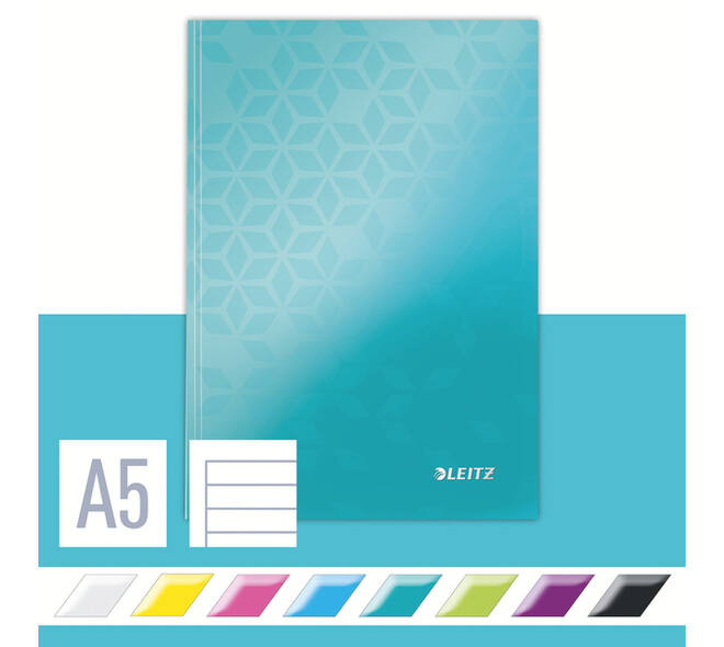 Notitieboek Leitz WOW A5 160blz 90gr lijn ijsblauw