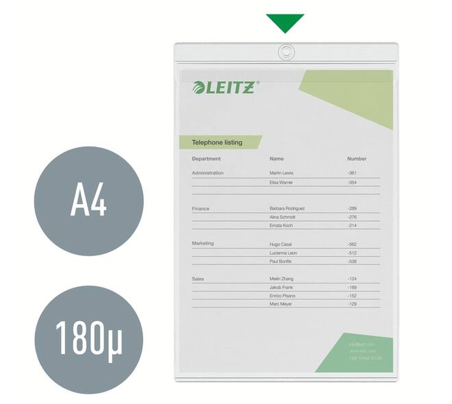 Insteekmap U-model Leitz Premium met ophangoog 0.20mm PVC A4 transparant 50 stuks