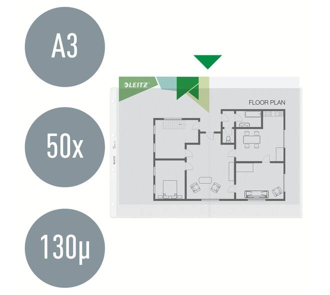 Showtas Leitz Premium copy safe 0.13mm PP A3 landscape transparant 50 stuks