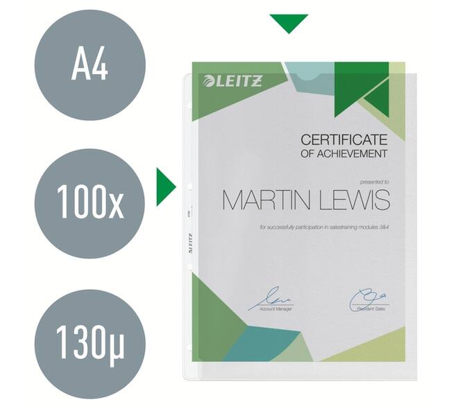 Showtas Leitz Premium met uitsnede copy safe 0.13mm PP A4 transparant 100 stuks