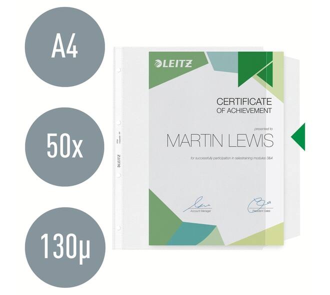 Showtas Leitz Premium met klep copy safe 0.13mm PP A4 transparant 50 stuks