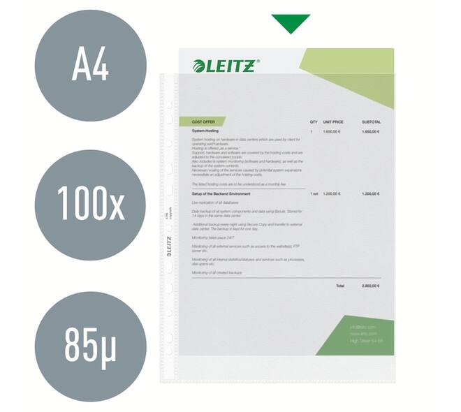 Showtas Leitz Premium standaard 11-gaats copy safe 0.085mm PP A4 transparant 100 stuks