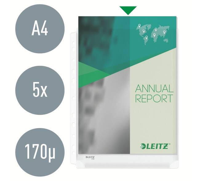 Harmonica showtas Leitz Premium met perforatiestrip 180µ PVC A4 5 stuks glashelder 5 stuks