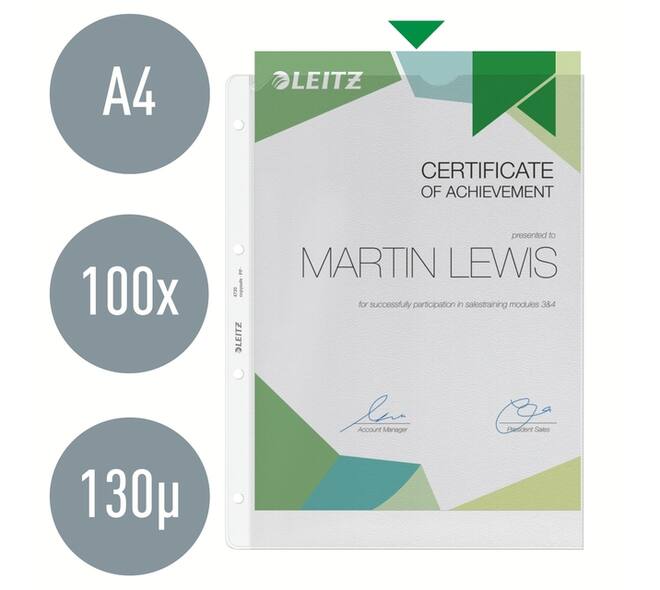 Showtas Leitz Premium copy safe 0.13mm 4-gaats PP A4 transparant 100 stuks